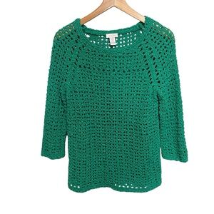 Chico's Women's Emerald Open Crochet Sweater Size 0‎